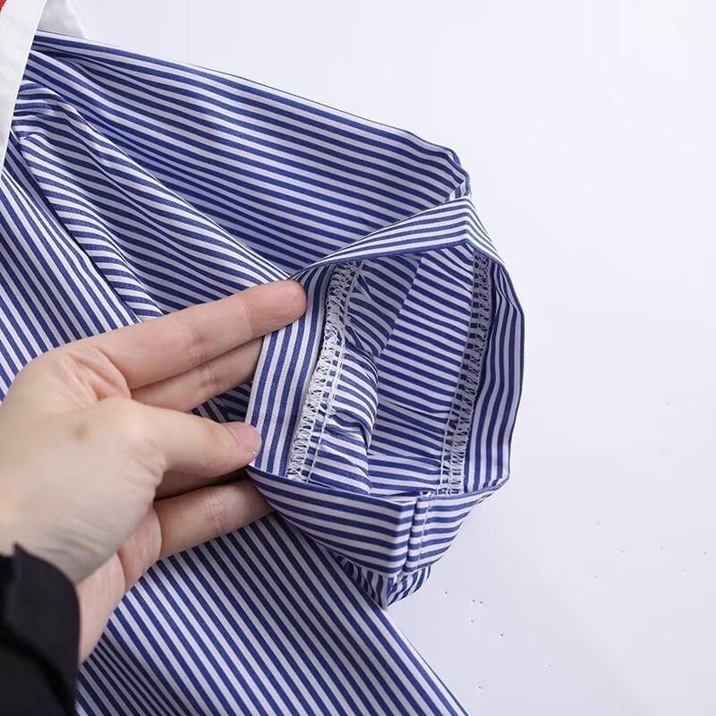 Striped Sailor Collar Puff Sleeve Blouse