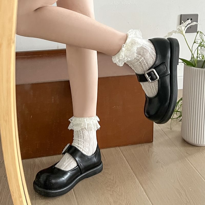 Faux Leather Platform Mary Jane Shoes
