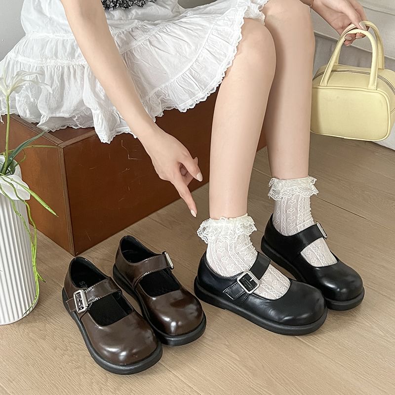 Faux Leather Platform Mary Jane Shoes