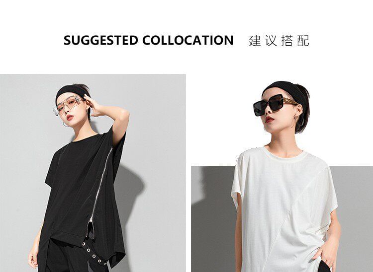 Asymmetric Zip Panel Tee with Round Neckline