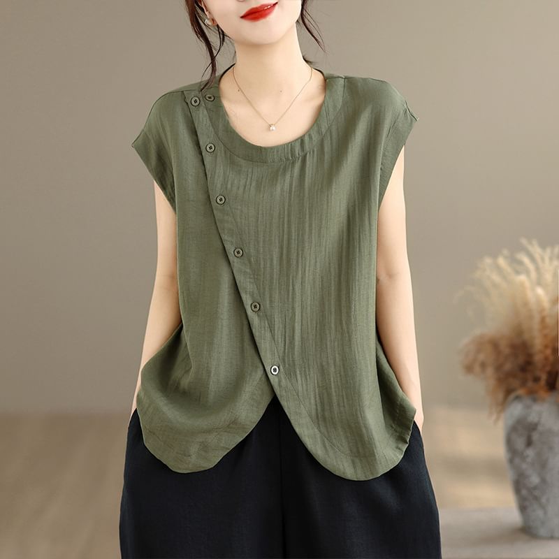 Button Front Slit Top with Cap Sleeves