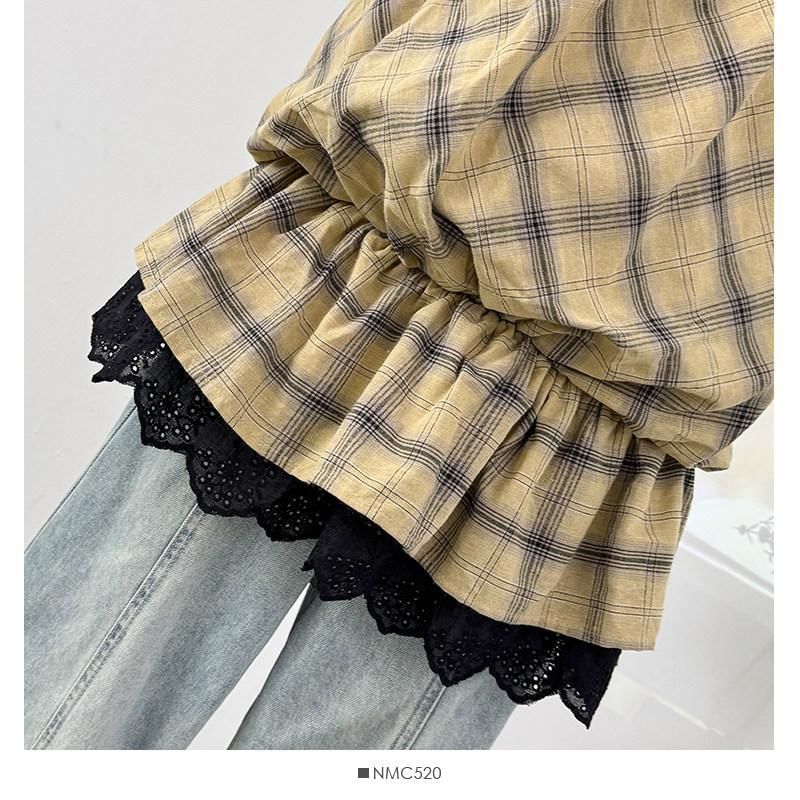Plaid Lace Trim Halter Neck Sleeveless Top