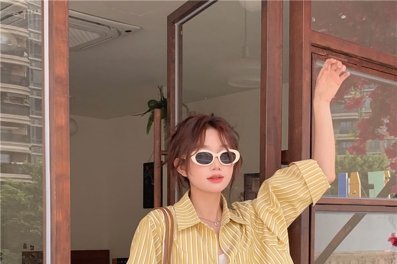Short Sleeve Striped Loose Fit Shirt