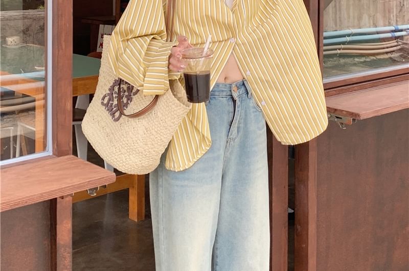 Short Sleeve Striped Loose Fit Shirt