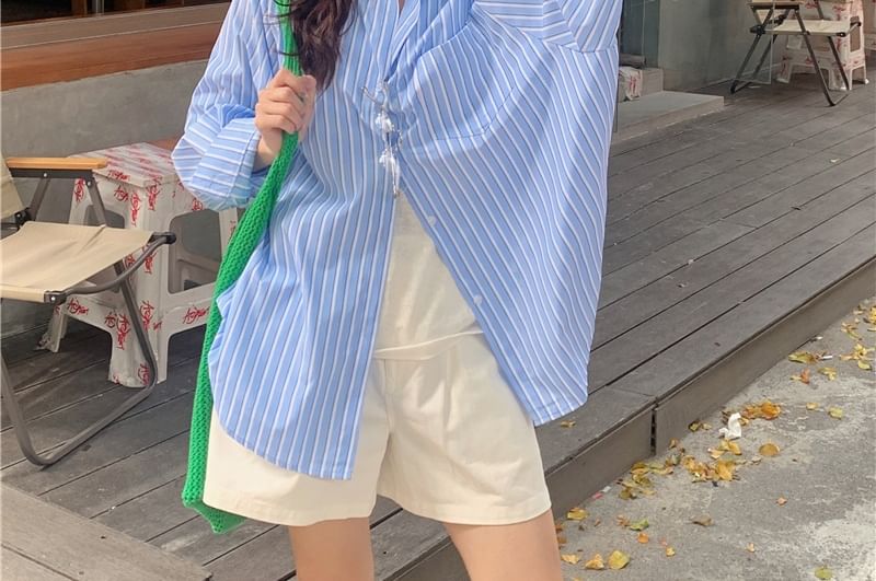 Short Sleeve Striped Loose Fit Shirt