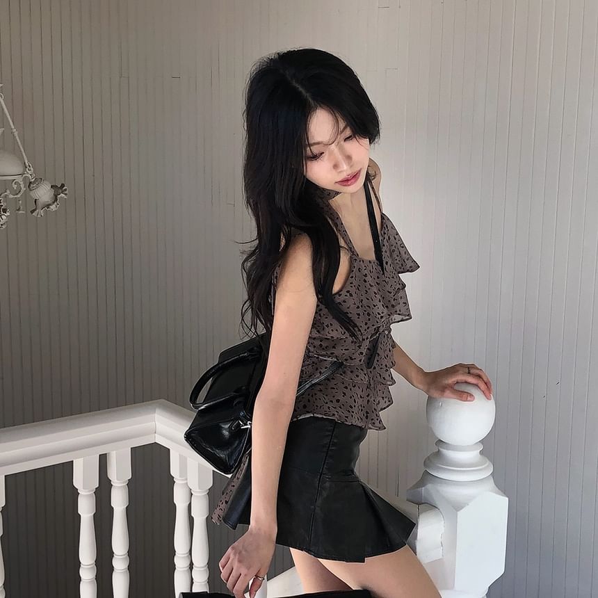 V Neck Leopard Sheer Layered Camisole Top