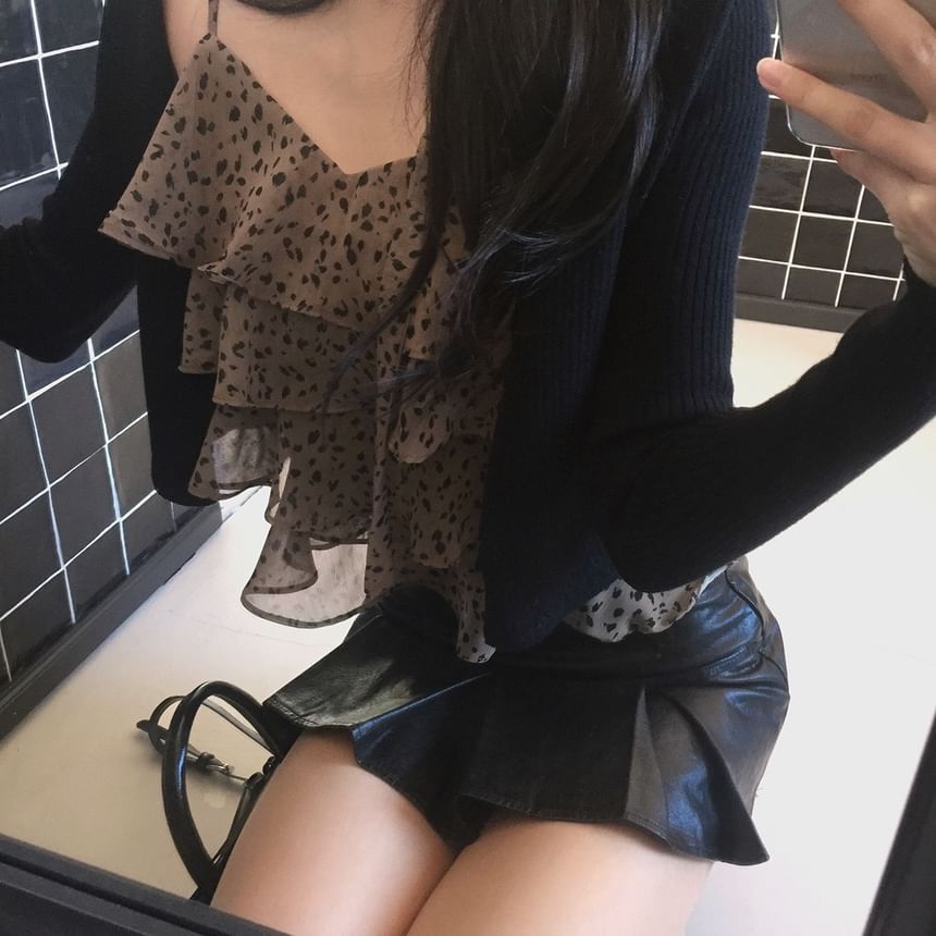 V Neck Leopard Sheer Layered Camisole Top