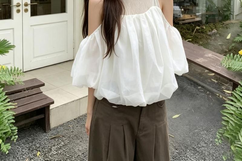 Off Shoulder Shirred Panel Blouse