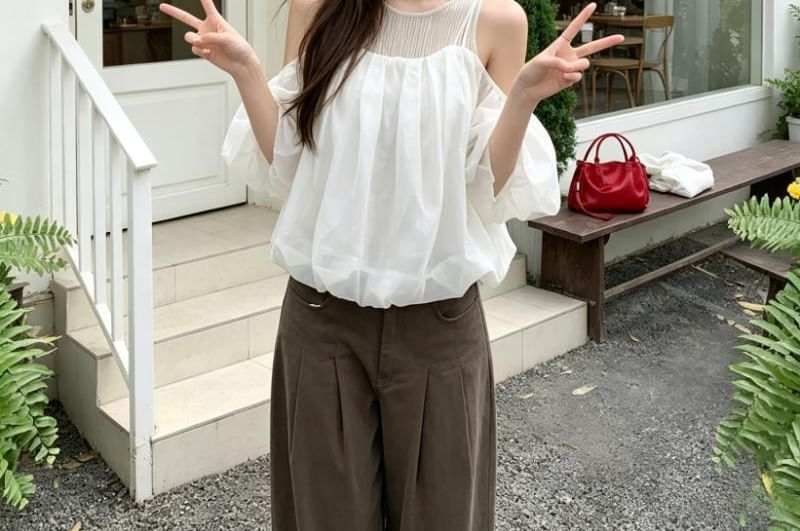 Off Shoulder Shirred Panel Blouse