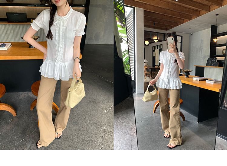 Puff Sleeve Lace Ruffle Blouse