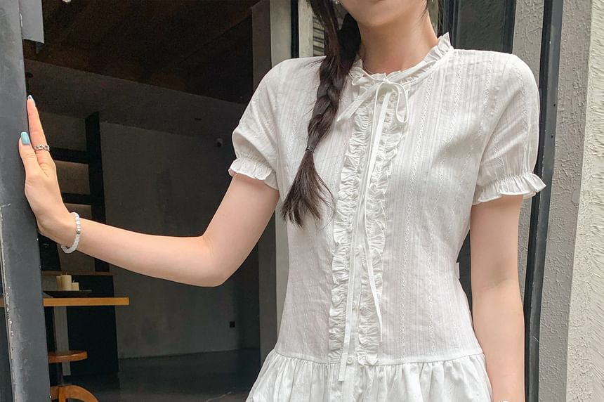 Puff Sleeve Lace Ruffle Blouse