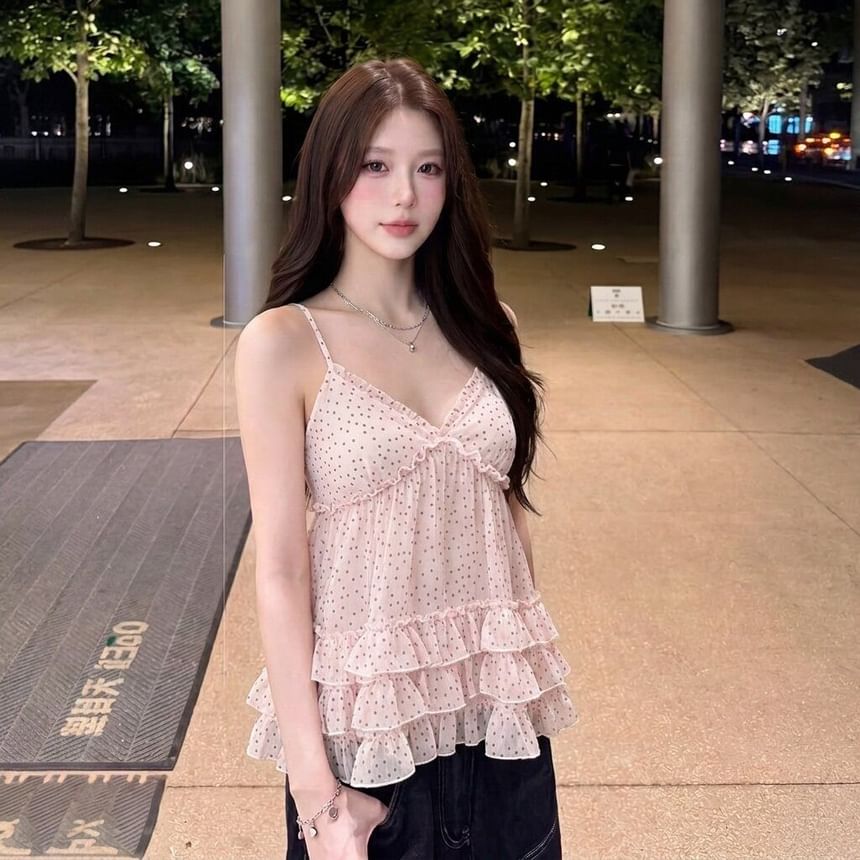 Ruffled-Hem Camisole Top with V-Neckline