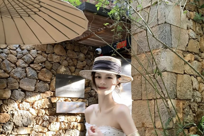 Polka Dot Sheer Strapless Flowy Top