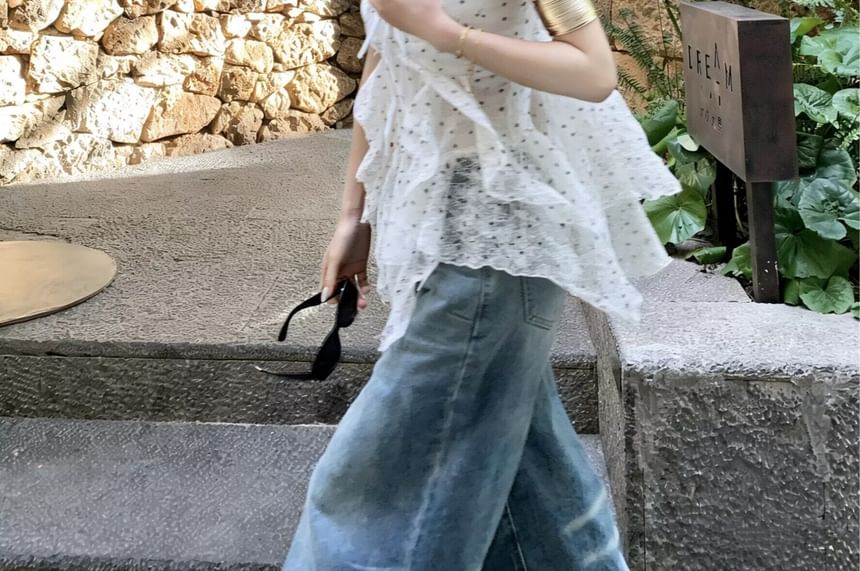 Polka Dot Sheer Strapless Flowy Top