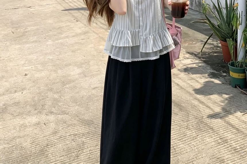 Pinstripe Layered V-Neck Crop Top