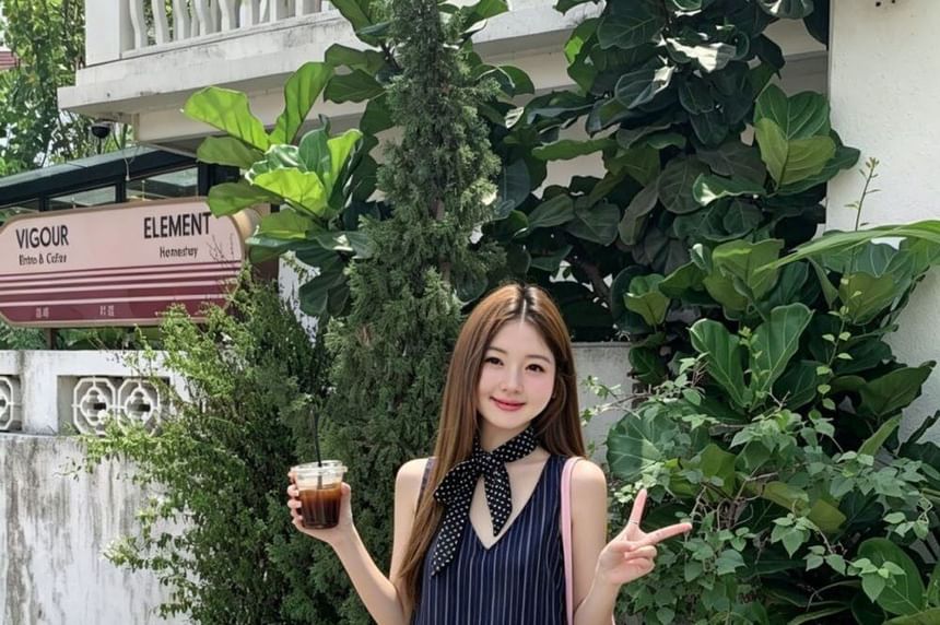 Pinstripe Layered V-Neck Crop Top