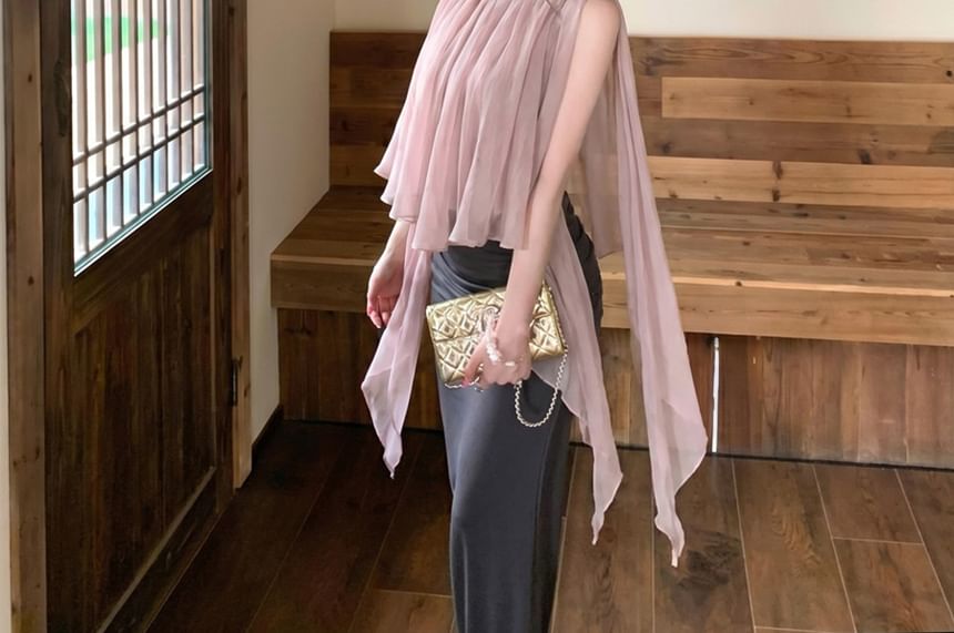 Sheer Crop Top with Mermaid Maxi Skirt Set