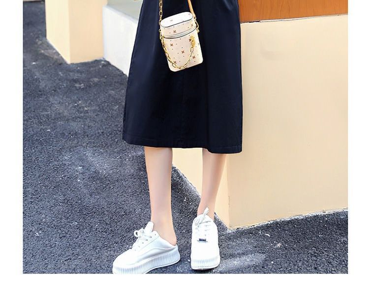 Round Neck T-Shirt & V-Neck Drawstring Midi Dress Set