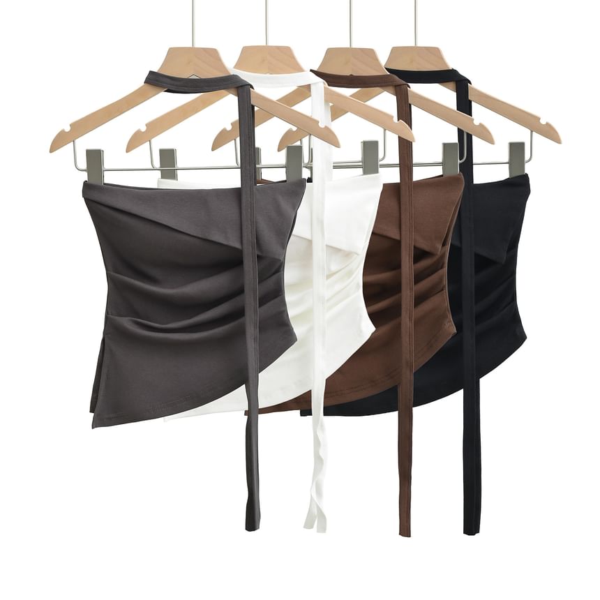 Strapless Asymmetric Crop Top with Twilly Set