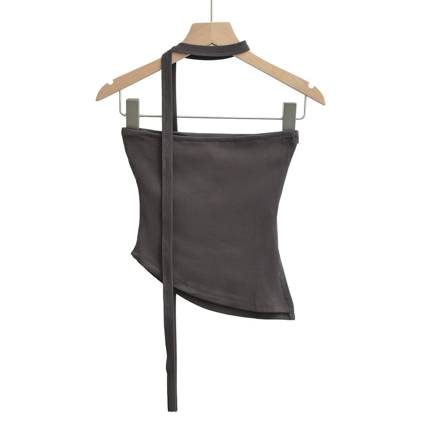 Strapless Asymmetric Crop Top with Twilly Set