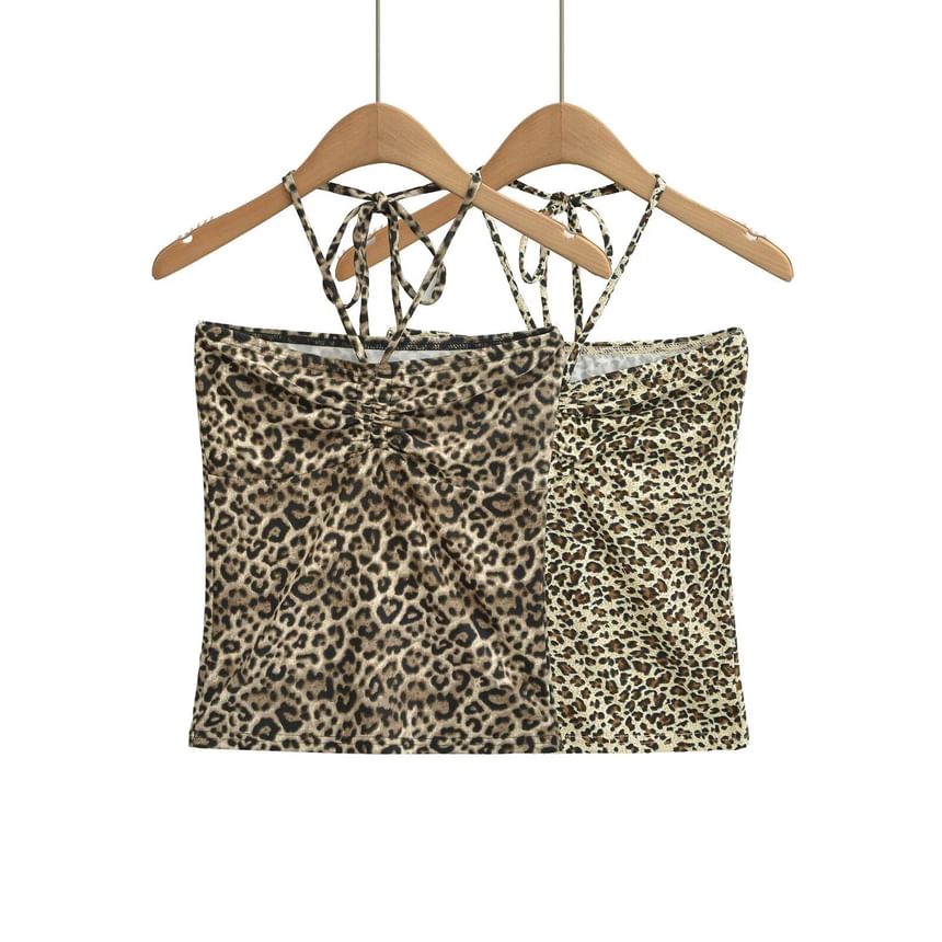 Leopard Print Halter Crop Camisole