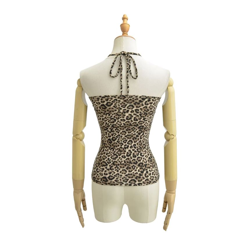 Leopard Print Halter Crop Camisole
