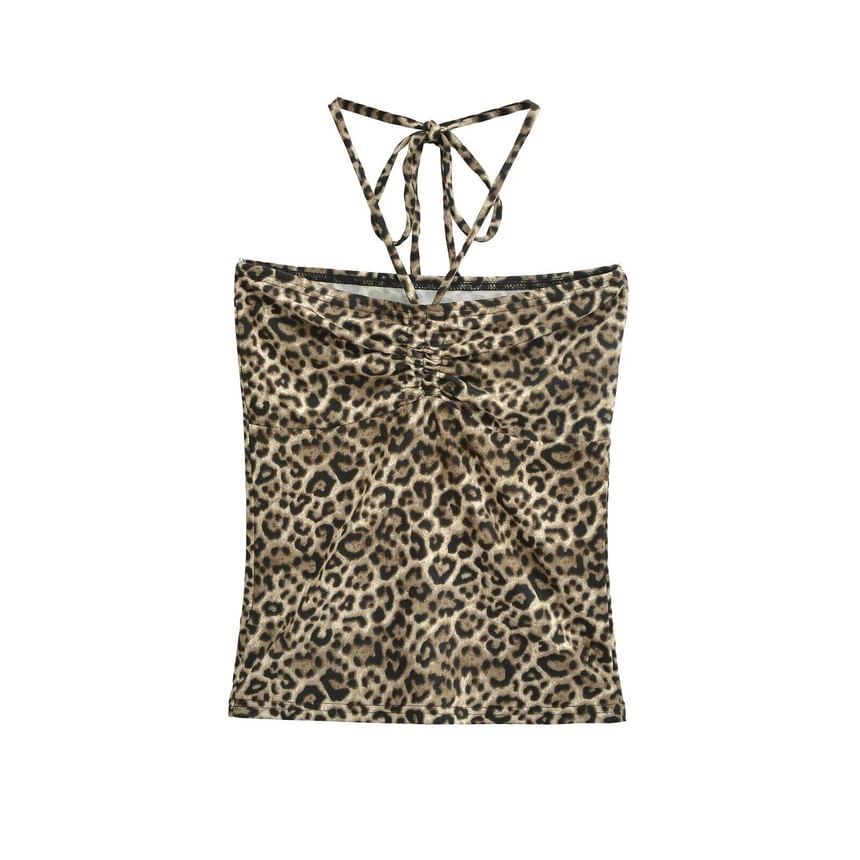 Leopard Print Halter Crop Camisole