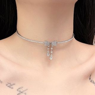 Bow Rhinestone Alloy Choker