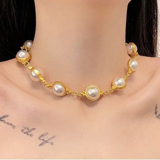 / Faux Earring Dangle Bracelet Necklace Pearl Alloy