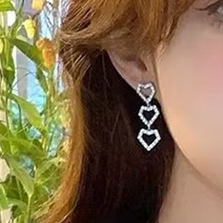 Rhinestone Earring Alloy Heart Dangle