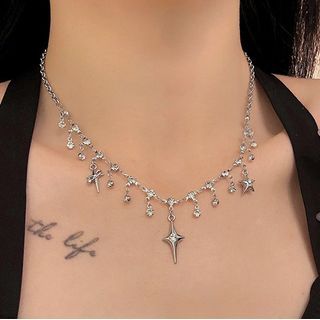 Fringed Star Rhinestone Alloy Choker