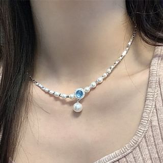 Faux Rhinestone Pendant Choker Alloy Pearl
