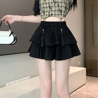 Tiered Mini Skirt with Plain High Waist