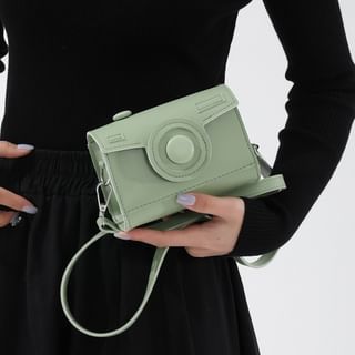 Crossbody Camera Faux Flap Leather Bag