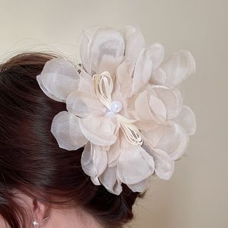 Floral Fabric Faux Pearl Hair Clamp