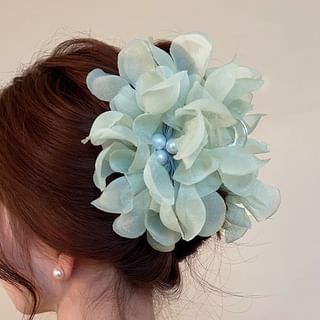 Floral Fabric Faux Pearl Hair Clamp