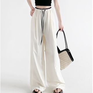 Contrast Panel Drawstring High Rise Wide Leg Sweatpants