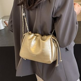 Drawstring Crossbody Chain Bag Leather Faux Strap