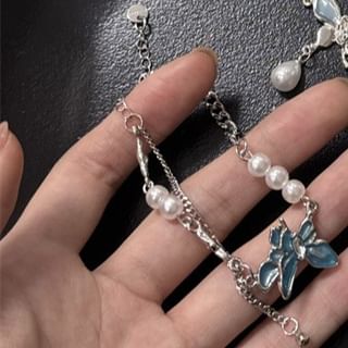 Butterfly Faux Choker Pearl Alloy