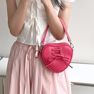 Heart Chain Bag Leather Crossbody Shaped Faux Lace-Up Strap