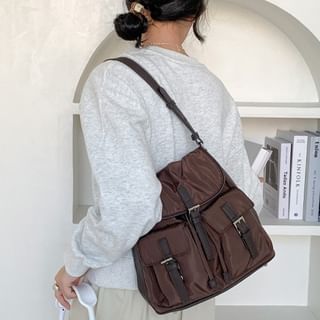 Tote Bag Buckled Flap Plain Nylon