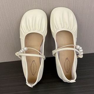 Faux Pearl Ruched Flats