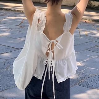 Sleeveless Ribbon Back Plain Flowy Top