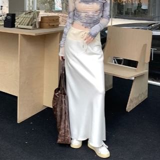 Elasticized Cinch-Waist Flowing Maxi Pencil Skirt