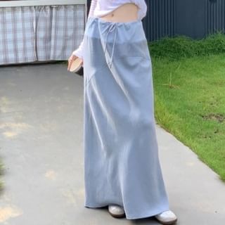 Elasticized Cinch-Waist Flowing Maxi Pencil Skirt