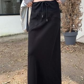 Elasticized Cinch-Waist Flowing Maxi Pencil Skirt