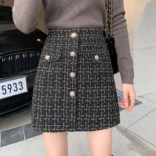 High Rise Checked Mini Straight Skirt