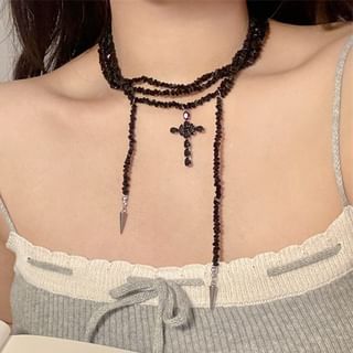 Necklace Layered Cross Beaded