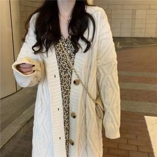 Cable-Knit V-Neck Long Cardigan