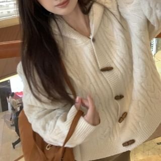 Hooded Cable Knit Cropped Toggle Cardigan